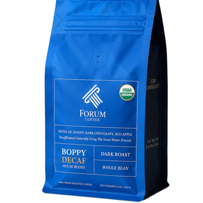 Boppy Decaf Organic Coffee – Swiss Water Process Dark Roast (12oz)